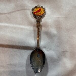 Celest North Carolina Souvenir Spoon Silver Plated Cardinal Dogwood Flower 4.5in